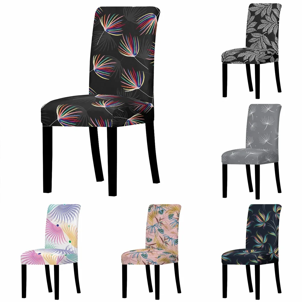 

Plant Leaves Spandex Chair Covers Dandelion Elastic Seat Cover Slipcovers Dining Room Wedding Banquet Hotel Kitchen Office Home
