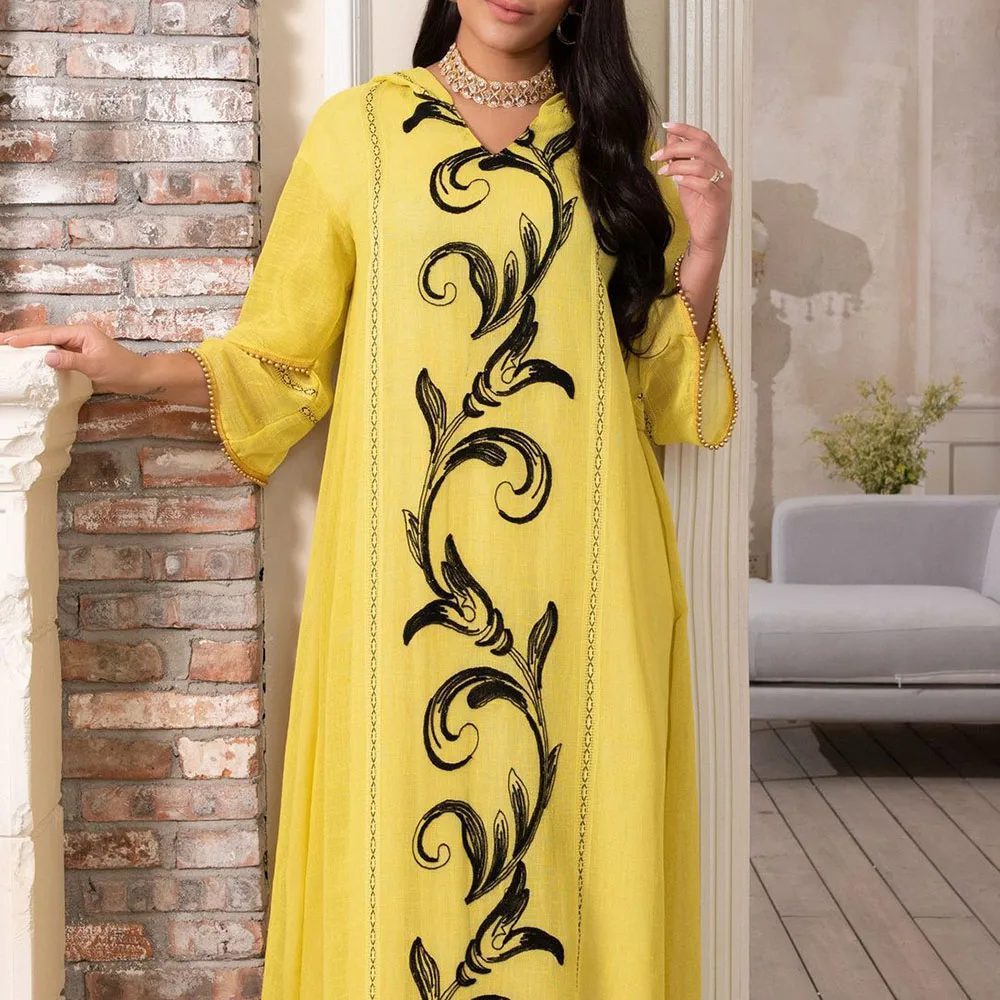 

Dubai Hijab Print Elegant Women Dress Vintage Long Sleeve Muslim Abaya Robe Islam Turkey Long Dress Autumn 2021 Femme Vestiods