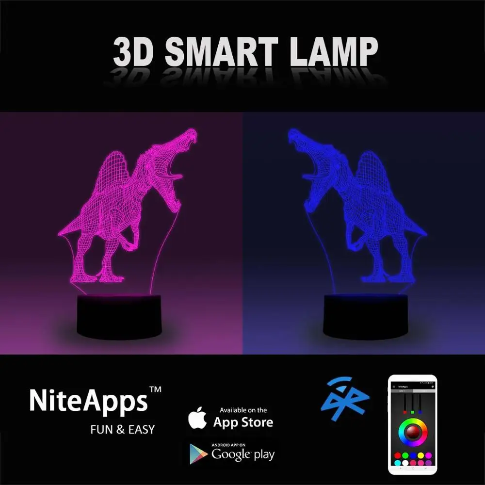 NiteApps спинозавр динозавр 3D RGB светодиодный ночник настольная лампа Иллюзия