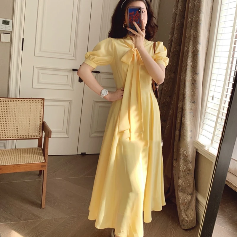 Женское элегантное платье с бантом на воротнике летнее ТРАПЕЦИЕВИДНОЕ ПЛАТЬЕ С