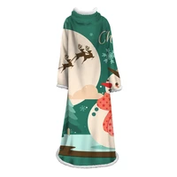 sleeve blanket elk snowflake forest silhouette blue christmas portable wearable fluffy custom blanket with sleeve