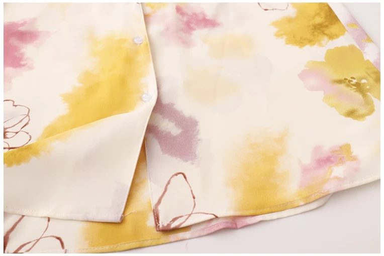 

New Retro Ink Flower Print Loose Casual Turn-down Collar Shirt