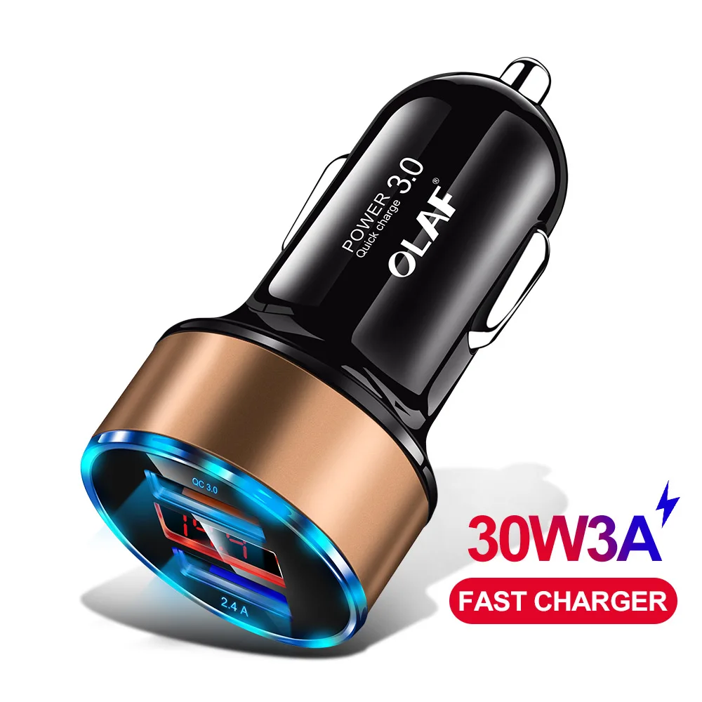 QC 3.0 Gold-Black Олаф 30 Вт 5 В 3 А двойной QC 3,0 быстрое USB Автомобильное зарядное устройство для iPhone X 8 samsung S10 Xiaomi Quick Charge 3,0 в автомобиль и светодиодный цифровой дисплей - Тип штекера: QC 3.0 Gold-Black