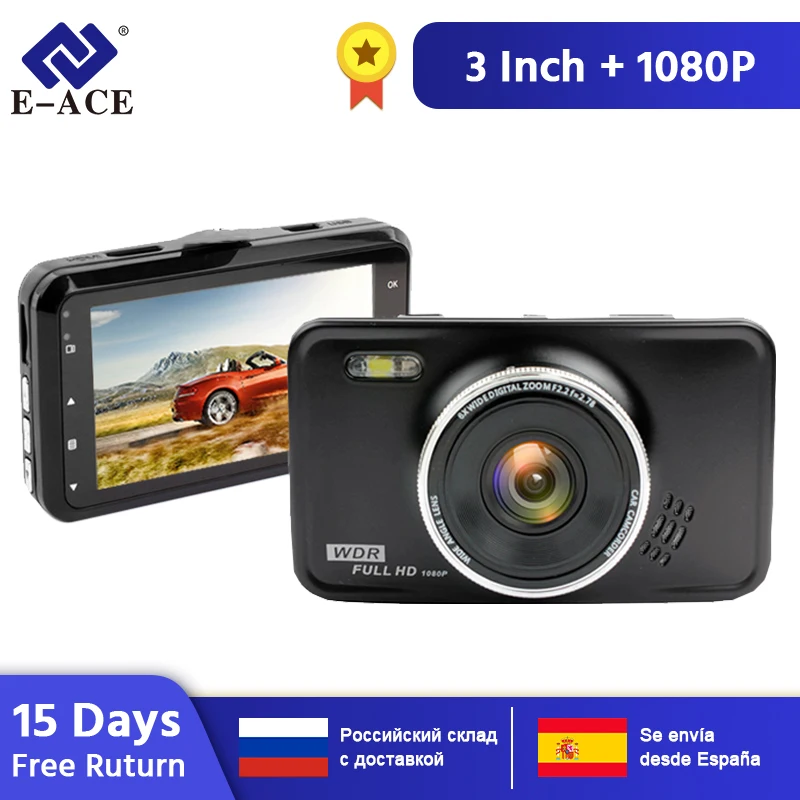 E-ACE Автомобильный видеорегистратор Camara Full HD 1080P видео рекордер со светодиодным фонариком Dashcam Авто регистратор автомобильная видеокамера Dash камера Автомобильный видеорегистратор s
