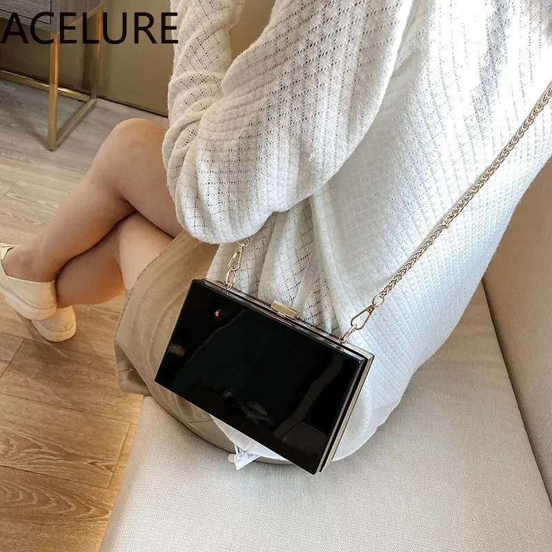 

ACELURE Transparent Female Hasp Handbag Purse Bolsa Solid Color Square Shoulder Bags for Women Metal Chain Ladies Crossbody Bags