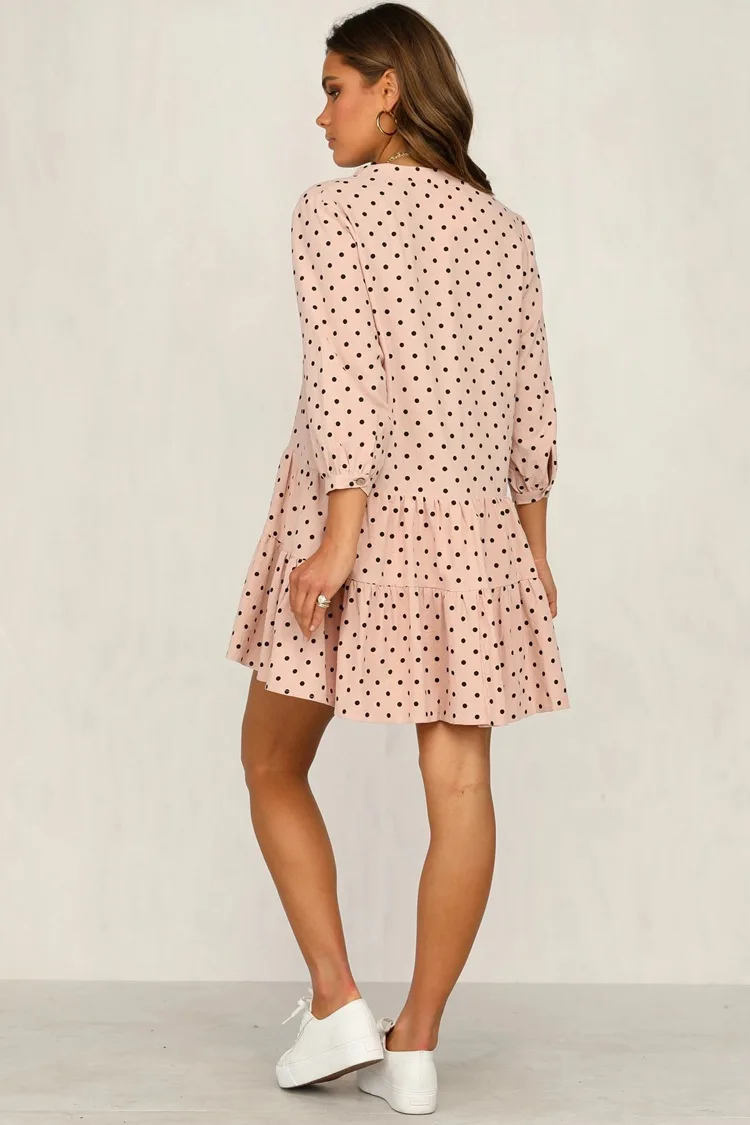 

Free shipping Women's summer Polka dot ruffled V-neck Shirt dress Girl's One-piece Dress