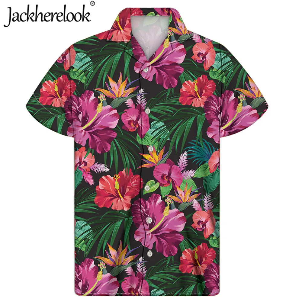 

Jackherelook Гибискус Гавайский Для мужчин s рубашка на пуговицах с короткими рукавами Для мужчин футболки с тропическим цветочным принтом Пляжн...