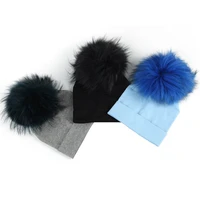 newborn baby boys kids soft warm plain cotton skullies beanies hat baby cotton beanies hats with real fur pompom for girls