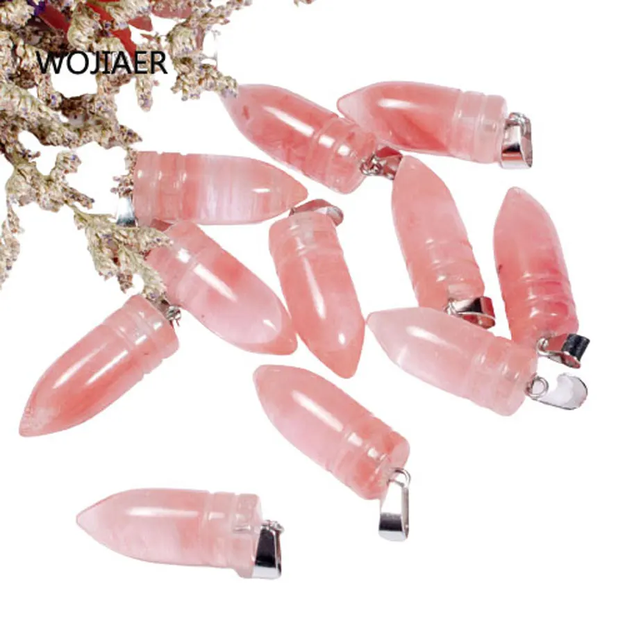 

WOJIAER Natural Watermelon Crystal Gem Stone Bullet Pendant Pendulum Stone Energy Handmade Jewelry 1PCS ZM0546