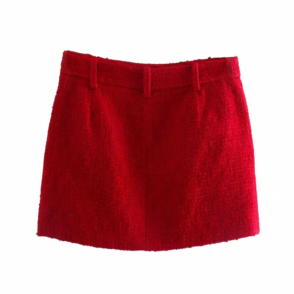 Женский твидовый комплект из двух предметов XEASY темно-красный винтажный офисный