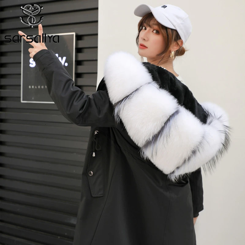 Пальто с натуральным мехом Женская парка из натурального Лисьего меха зимнее