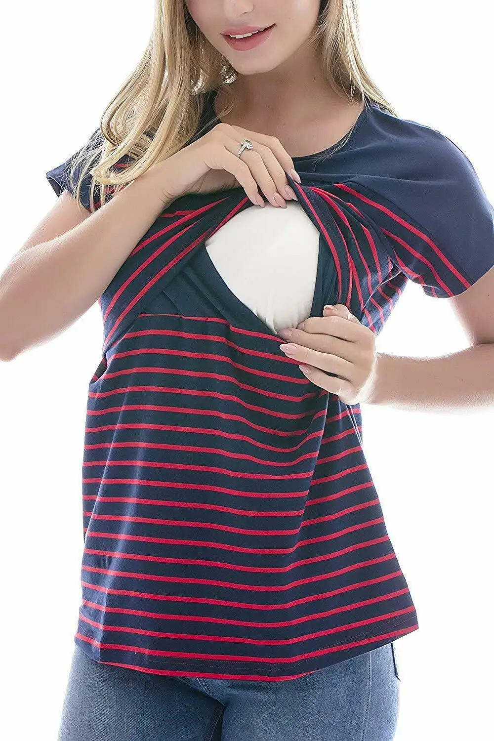 2019 Женская Футболка для беременных полосатые Модные свободные топы с коротким