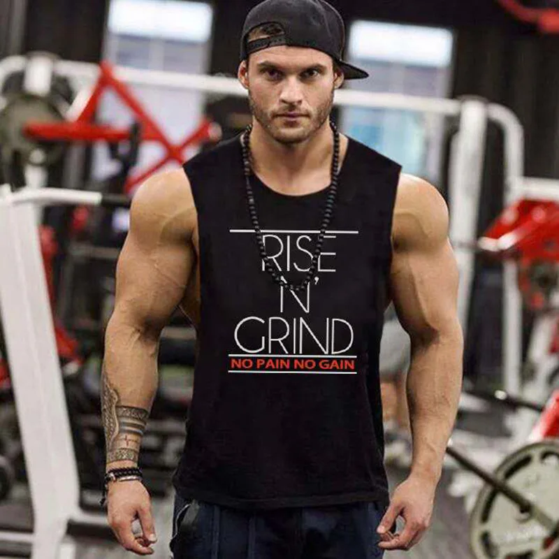 

Gym Hombre Bodybuilding T Shirt Casual Sports Muscle Training Sleevless Shirt Men Cotton O-neck Fashion Letters Print Tank Tops