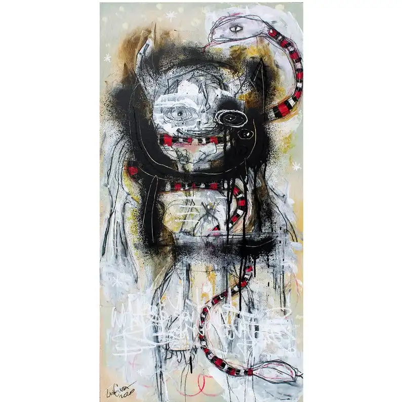 

Dark Moody Outsider Art Painting Brut Demon painting Original Abstract Portrait surrealism. occult snake art raw expressionist