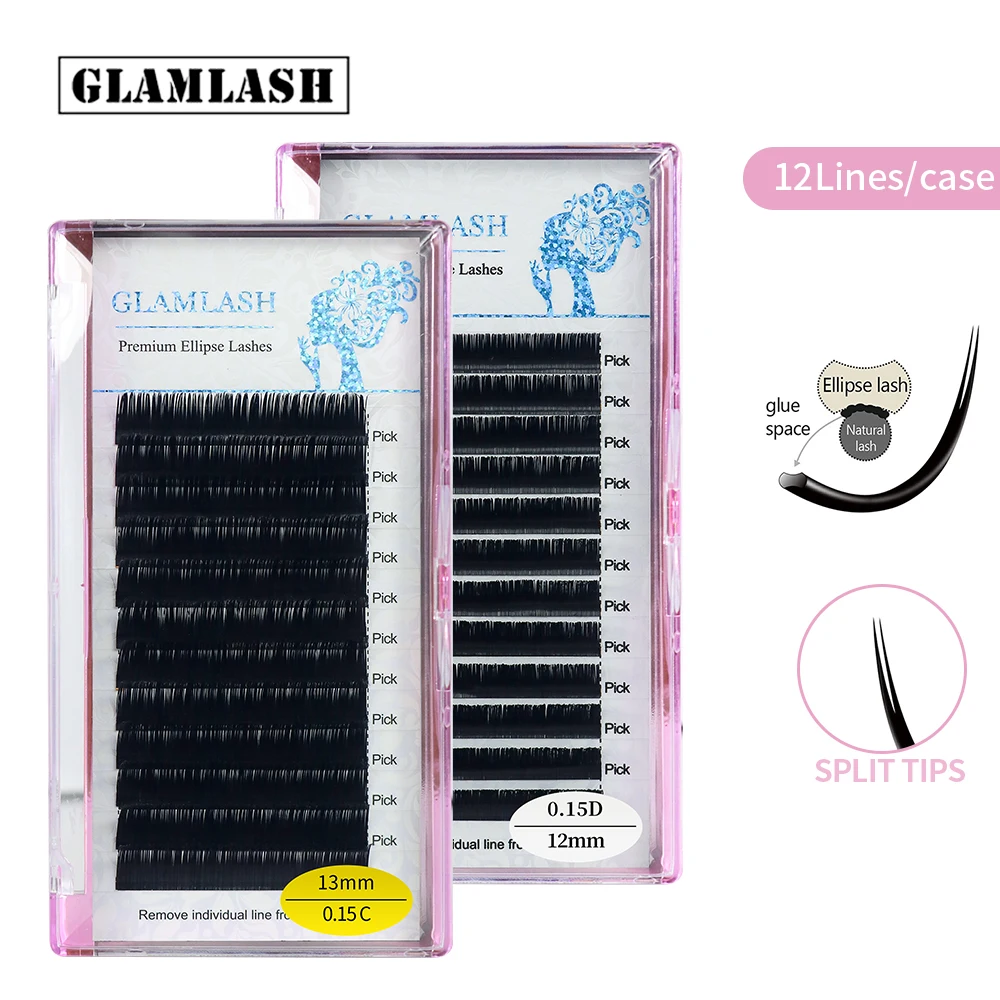 

GLAMLASH CD Curl Matte Flat Eyelash Extensions Individual Mink Softer Ellipse Lash extension Split Tips Ligher 3D Looking Cilios