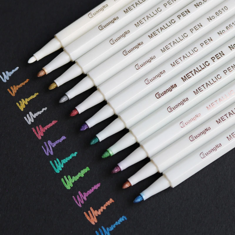 

6colors Metallic Marker Pen Scrapbooking Crafts Round Head Drawing Stationery Photo Album Graffiti Water-based Paint Note Pen