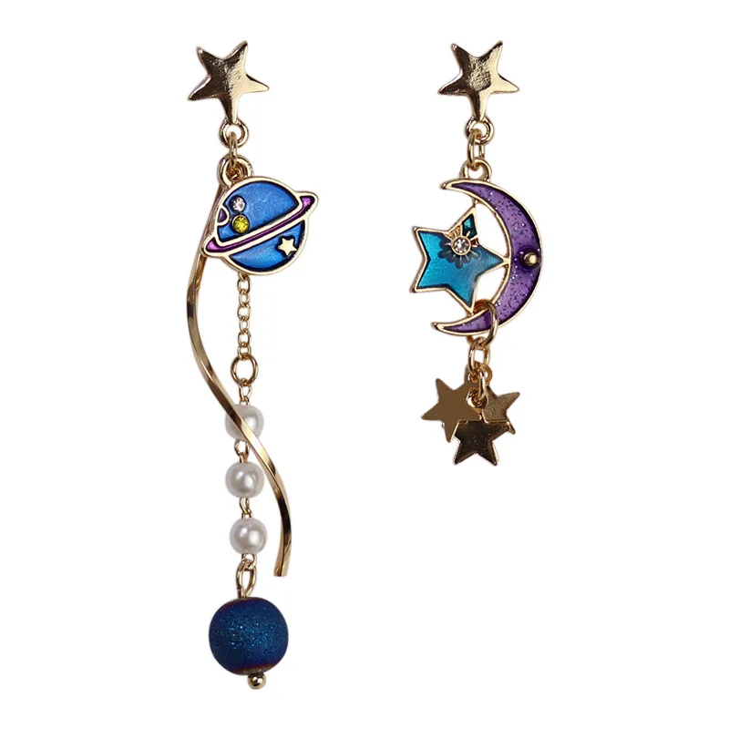 Стразы асимметричные серьги звезда Луна милые kpop модные ювелирные изделия 2020