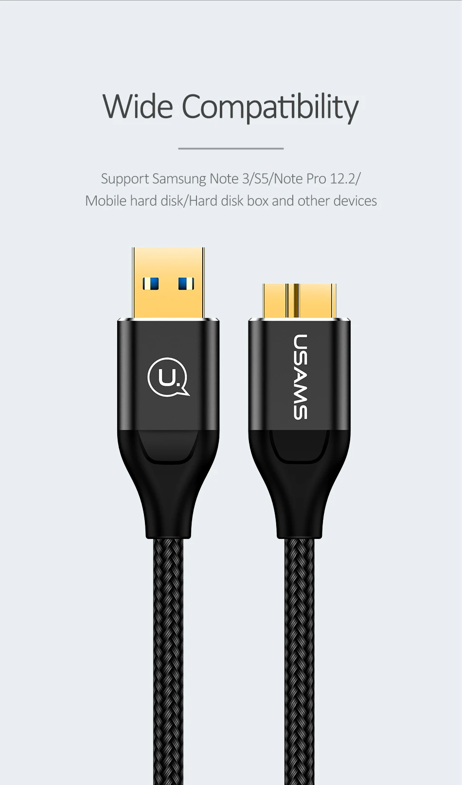 USAMS 5 Гбит/с Micro USB 3,0 кабель для быстрой зарядки типа А к Micro B кабель для передачи данных для samsung S5 Note 3 i9600 G900 Toshiba жесткий диск