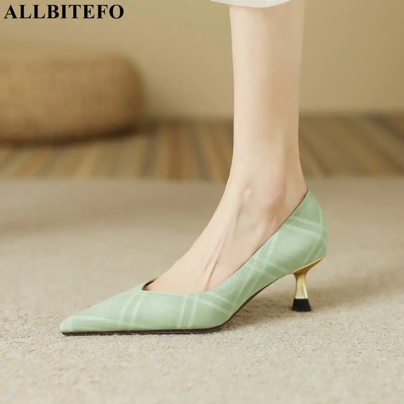 

Size 33-40 Line Texture Pure Colour Fashion Sexy High-End Real Genuine Leather Night Club Party High Heels Women Heels Shoes