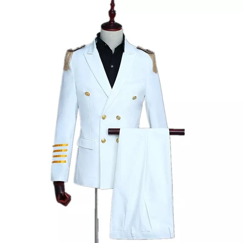 

Облегающий мужской брикет, комплект из 2 предметов, Свадебная вечеринка, торжество, сценическое шоу, авиакомандир, модный темно-синий белый ...