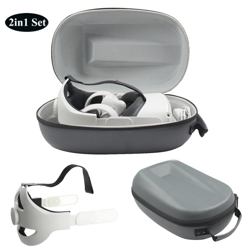 

2in1 PU Storage Bag & Adjustable Replacement Comfortable Head Strap for Oculus Quest 2 VR Carrying Protective Case Accessories