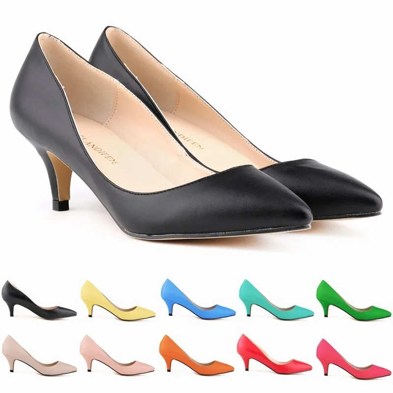 

Designer Women Pumps Office & Career Pointed Toe PU 6CM Thin High heels Slip On zapatos de mujer women shoes size 35-42 black