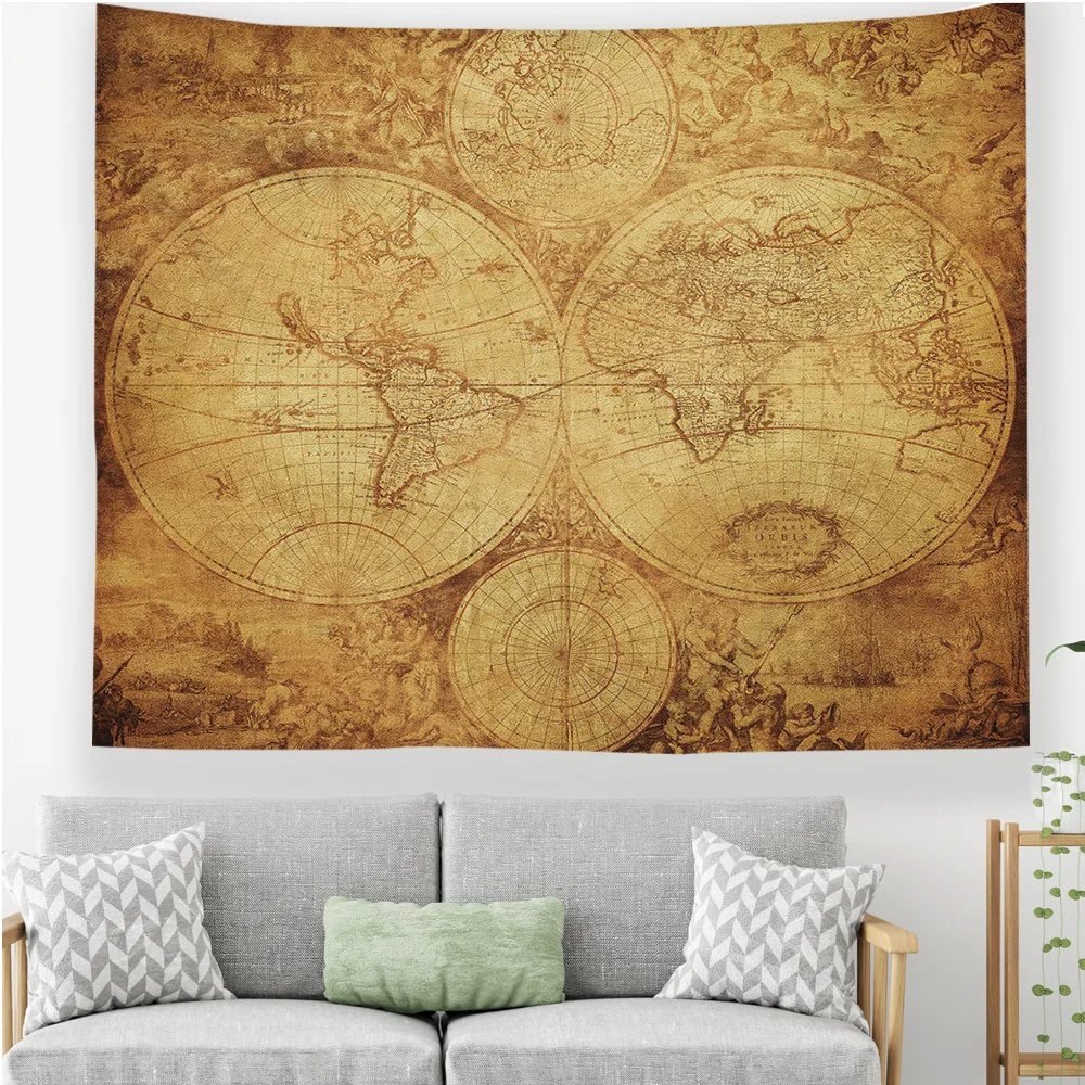 Винтажный гобелен с европейской картой настенный хиппи психоделический мира