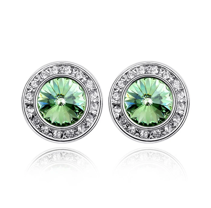 Peridot Baffin круглые серьги-гвоздики с настоящими кристаллами Swarovski для женщин, для влюбленных, модного серебристого цвета, ювелирные изделия для пирсинга, подарок на день Святого Валентина - Окраска металла: Peridot