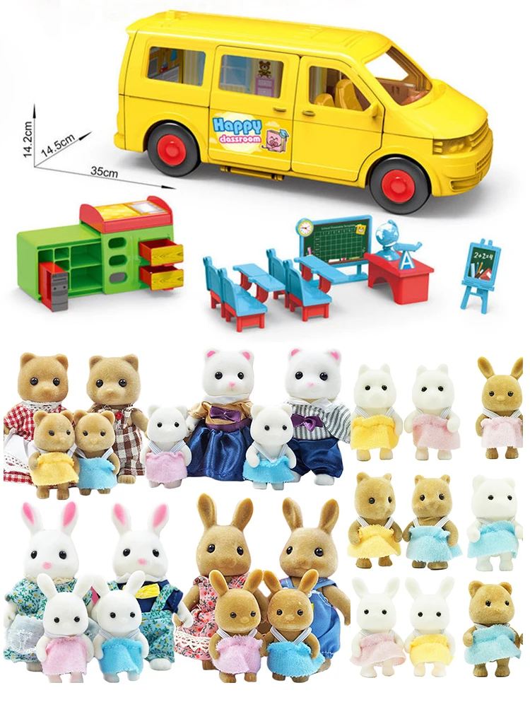 Лес животных мебель для кукол Семья школьный автобус тема игрушка 1:12 назад в