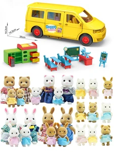 Лес животных мебель для кукол Семья школьный автобус тема игрушка 1:12 мебель назад в школу 112 ролевые игрушки ABS Материал Моделирование классной комнаты стол