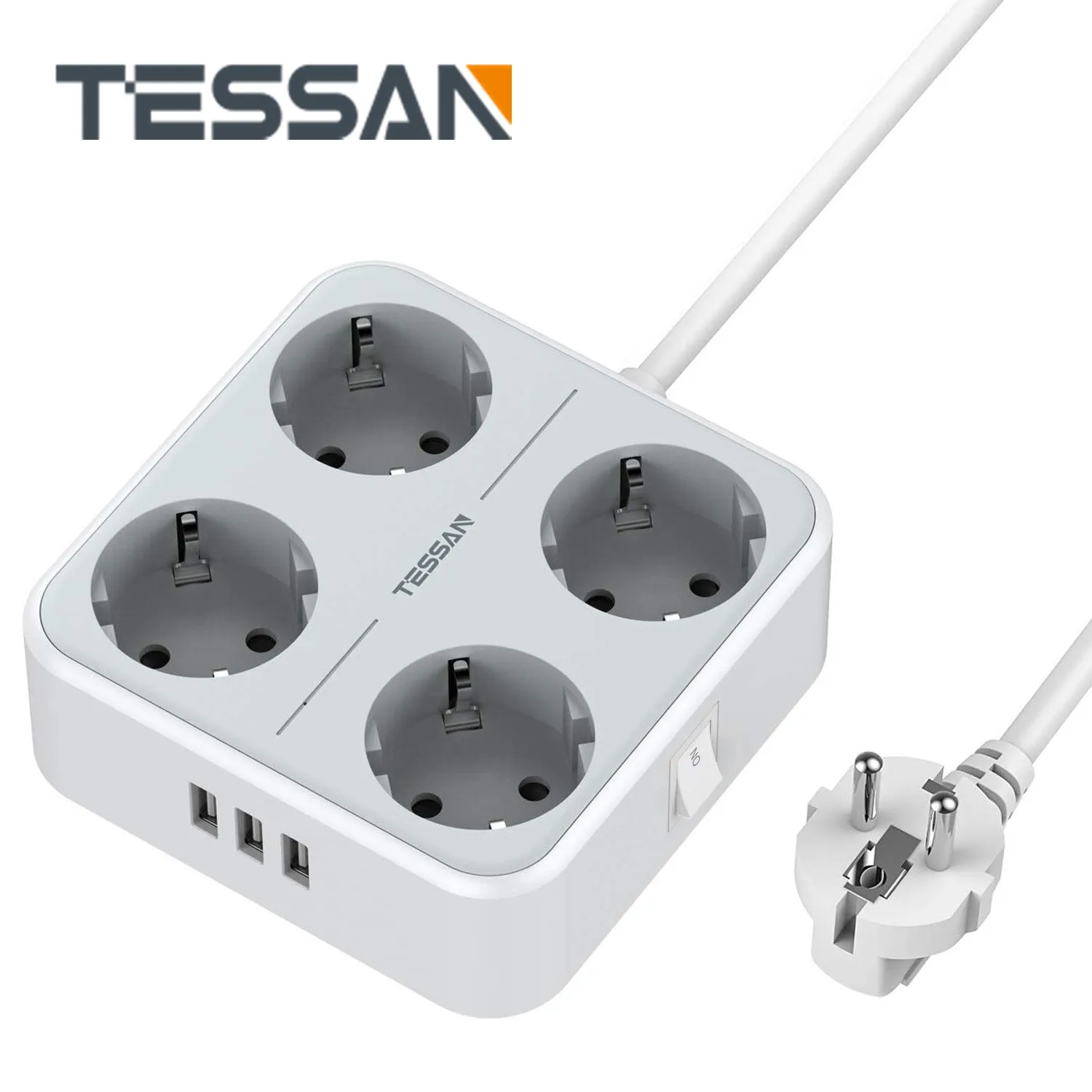 

Монтажный удлинитель TESSAN с 3 USB-портами, 4 розетки и 1,5 м