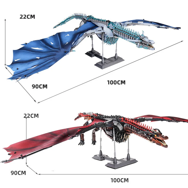 

New MOC DIY The Drogon and Viserion Dragon Model Building Blocks Bricks Creative Movie Scene Restoration Toys for Kids Gifts