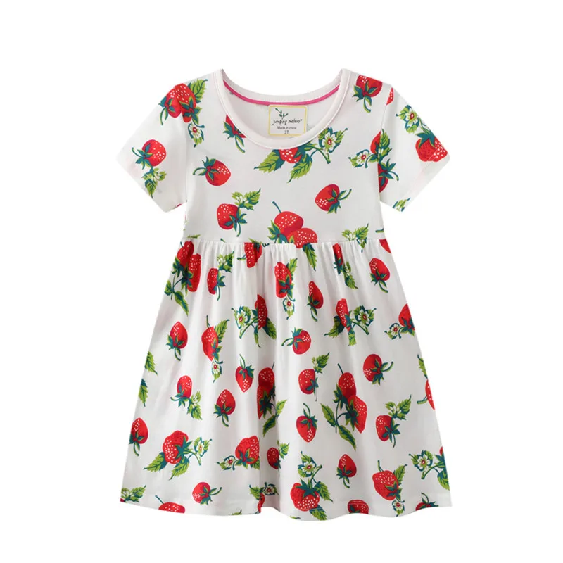 

Summer Princess Girls Dresses With Cotton Strawberry Print Fashion Hot Short Sleeve Costume Kids Party