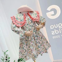 girls dress new european american autumn flared sleeves floral doll collar princess party dress children kids clothing 3 7 y