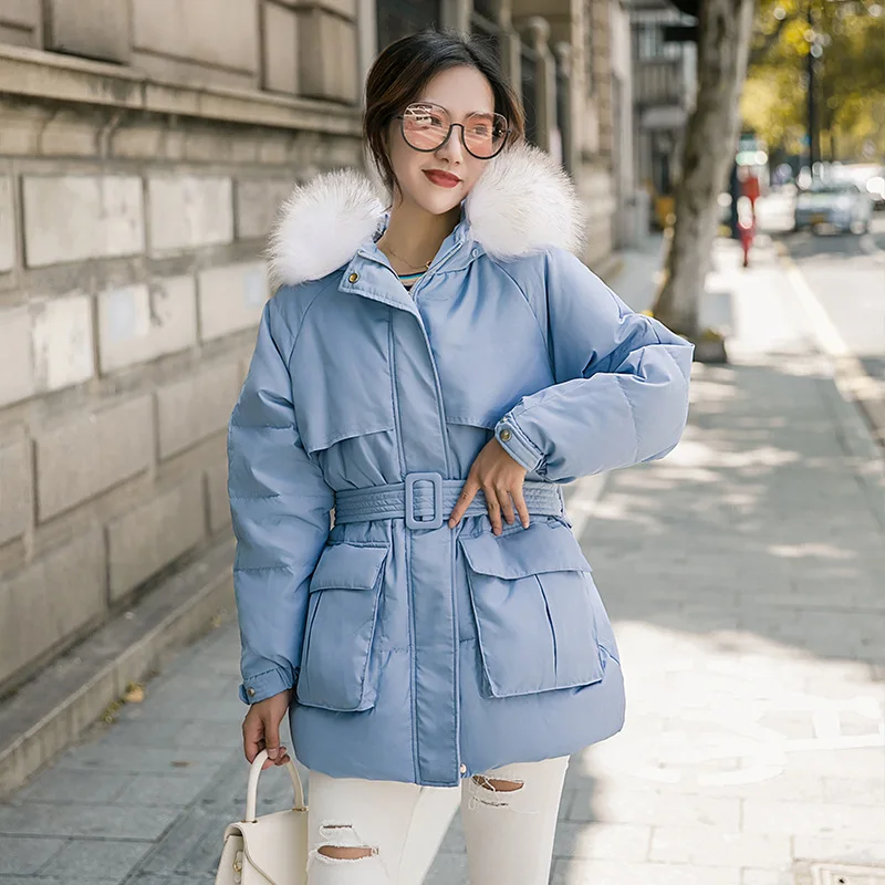 Женский пуховик с меховым воротником короткая Корейская Модная приталенная