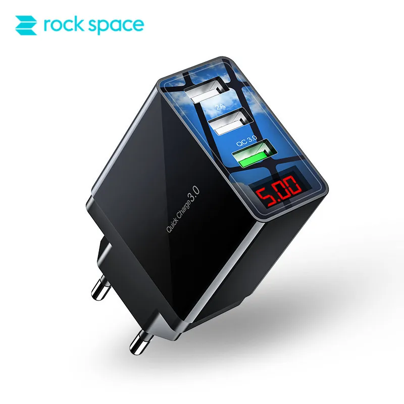 ROCK QC3.0 Быстрая Зарядка телефона USB зарядное устройство 30 Вт Светодиодный светильник дисплей QC Turbo Быстрая зарядка для iPhone Xiaomi Mi 9 huawei P30 Pro