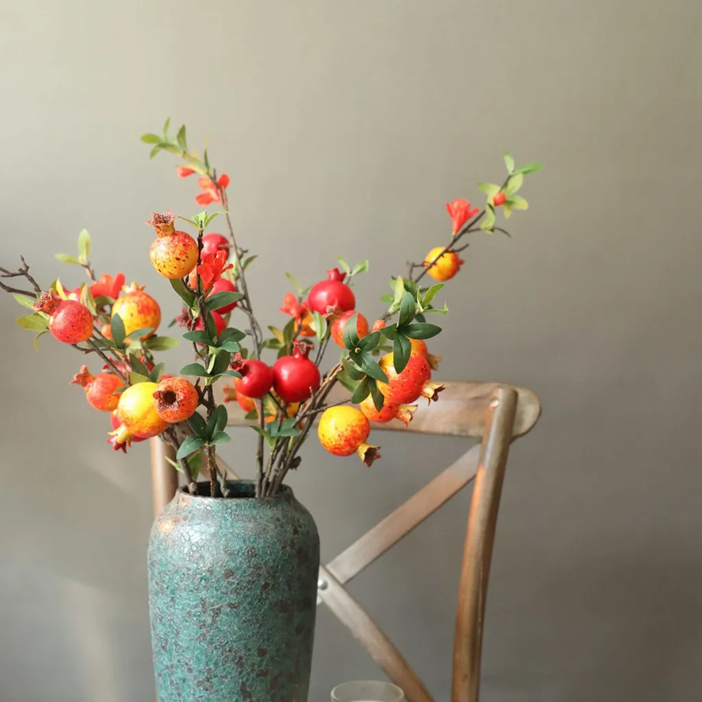 Искусственные розы фрукты гранатовые ягоды Красный Желтый букет цветочный сад