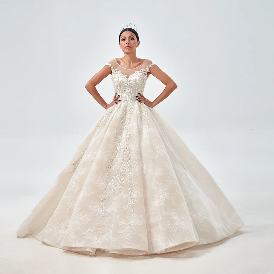 Роскошное кружевное бальное платье Royeememo с аппликацией и шлейфом свадебное 2020