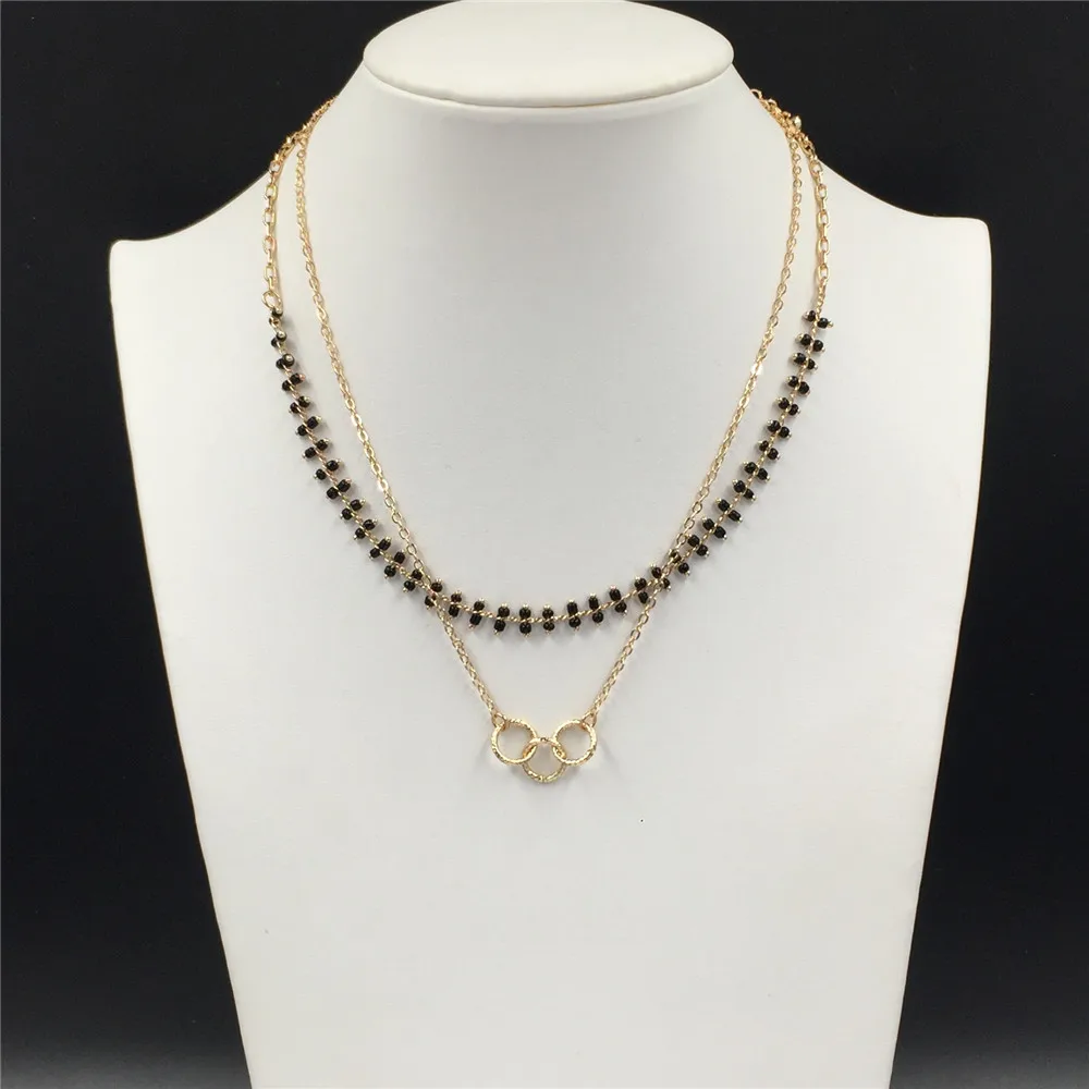 Сексуальная девушка позолоченная черная бусина нитка круг соединенный кулон