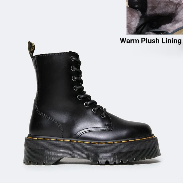 Warm Plush Boots Baimier Black Patent Leather Ankle Boots For Women Lace Up Platform Boots Women Winter Warm Plush Women Boots Street Style Shoes - Цвет: Warm Plush Boots