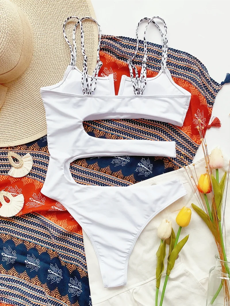 

One-Piece Swimsuit V Support Bikini Swim Suit European New Style Swimwear Black White Beach Bathing Bather Wear