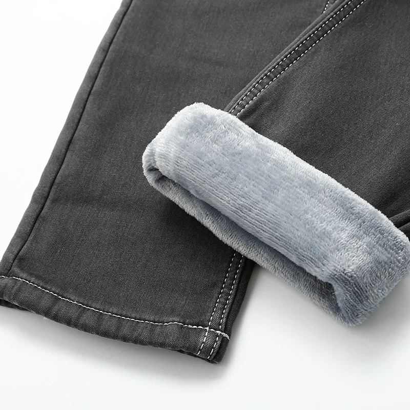 

SHAN BAO Men's Fitted Straight Grey Jeans Fleece Thick Cotton Comfortable Warm Brand Clothing Classic Fashion Slim Denim Jeans