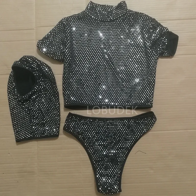 Женский комплект из 3 предметов черный короткий топ с маской вечерний костюм для