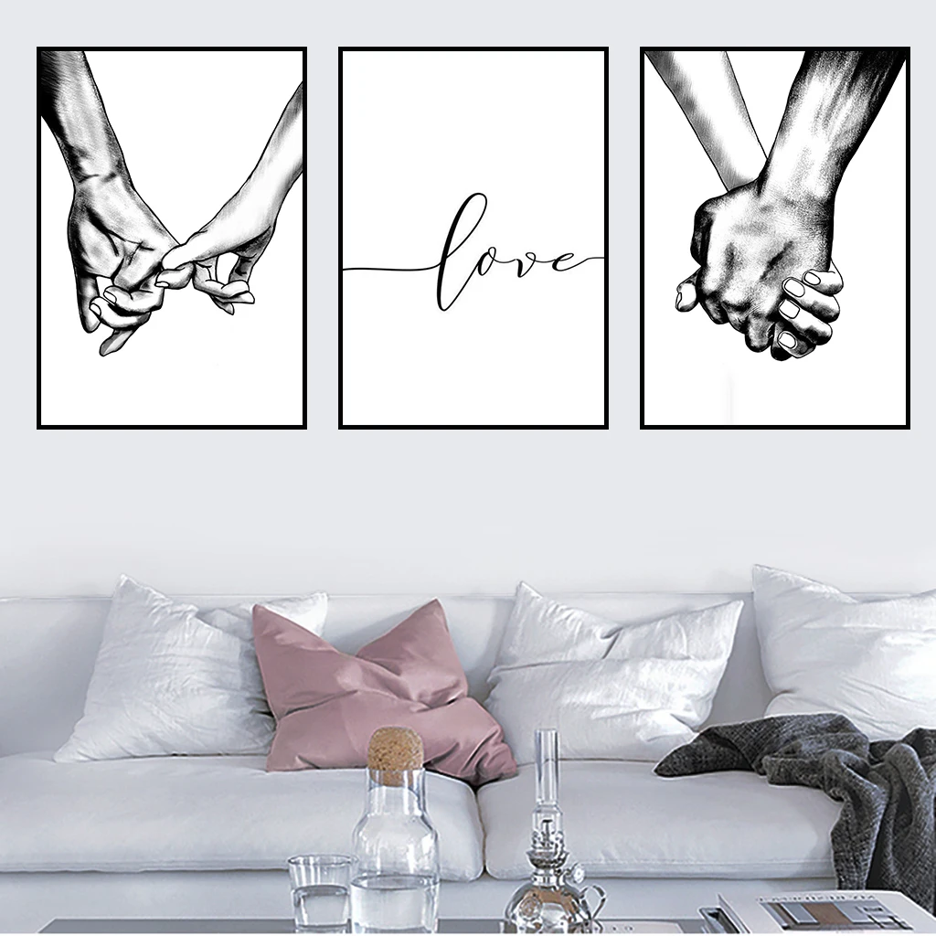 

Black and White sketch Hand Love Letters Canvas Painting Wall Art Pcitures Abstract Living Room Decor Pictures for Wal Posters