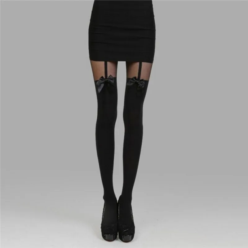 

Womens Sexy Cute Stockings Pantyhose Tattoo Bow Suspender Sheer Tights