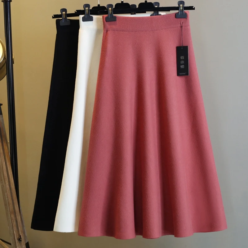 

21 New Elegant A- line Knitted Skirt Women's Autumn and Winter High Waist Slimming Long Umbrella Skirt Draping Large Swing Skirt