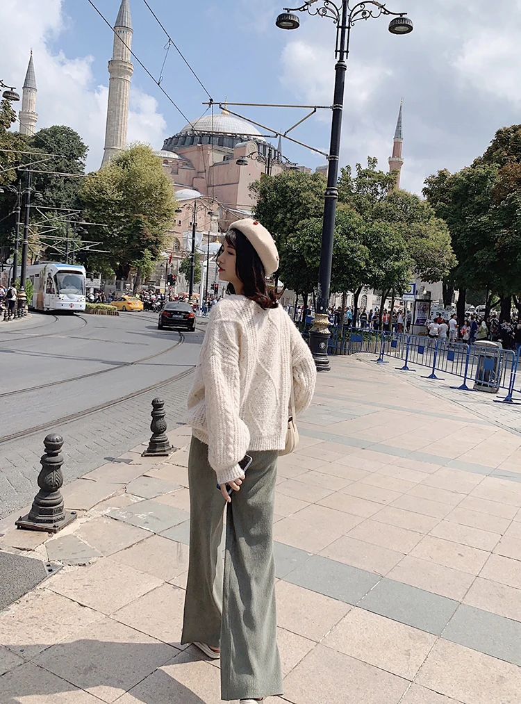 MISHOW корейский Свободный стиль Vogue сплошной цвет длинный рукав Уличная одежда Женский вязаный свитер MX19C5549