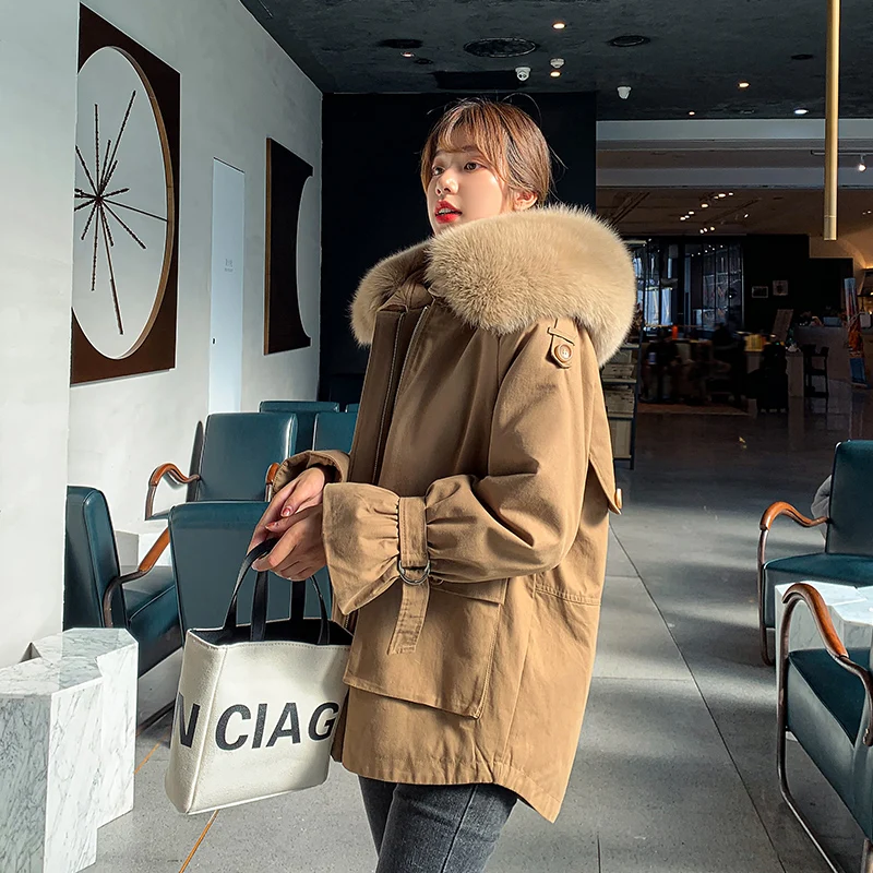 

Solid Parkas Women's Long Sleeve Hooded with Fur Liner Ladies Winter Jacket Plus Size Warm Outwear Coat for Female 2021
