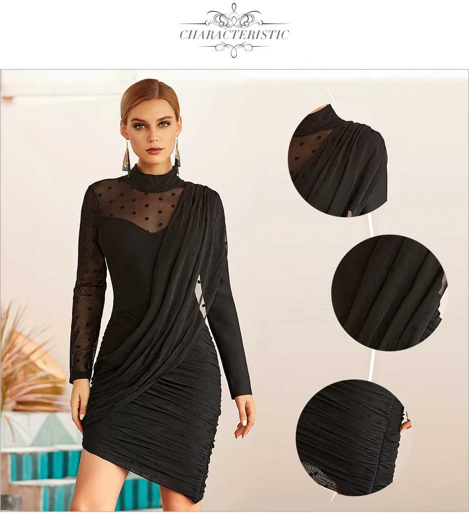 

Lftassoat New Winter Women Lace Long Sleeve Bodycon Bandage Dress Sexy Black Draped Midi Celebrity Evening Runway Party Dresses