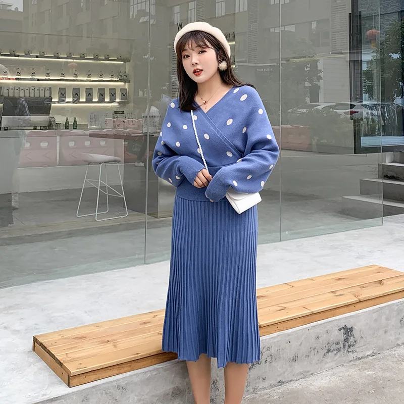 Вязаный комплект из 2 предметов с принтом в горошек размера плюс пуловер свитер